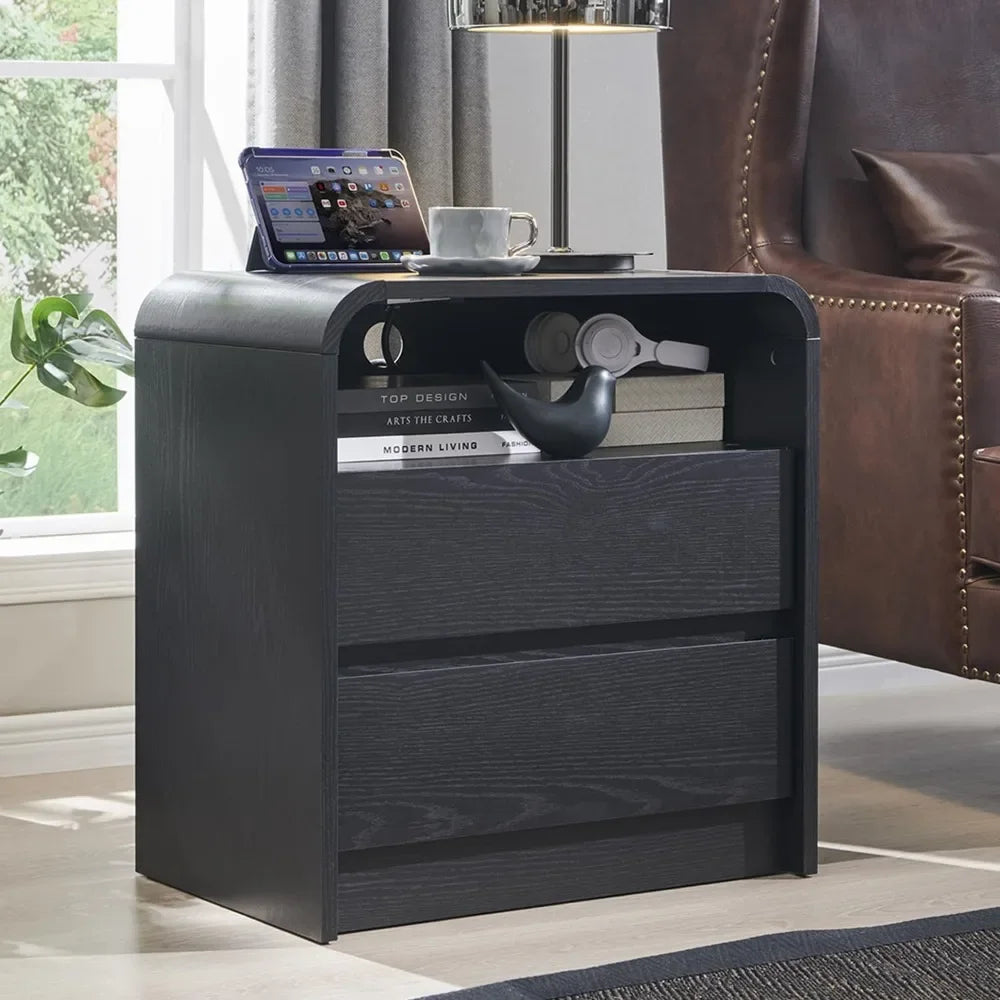 Modern Nightstand with Charging Station Mid Century Bedside Table