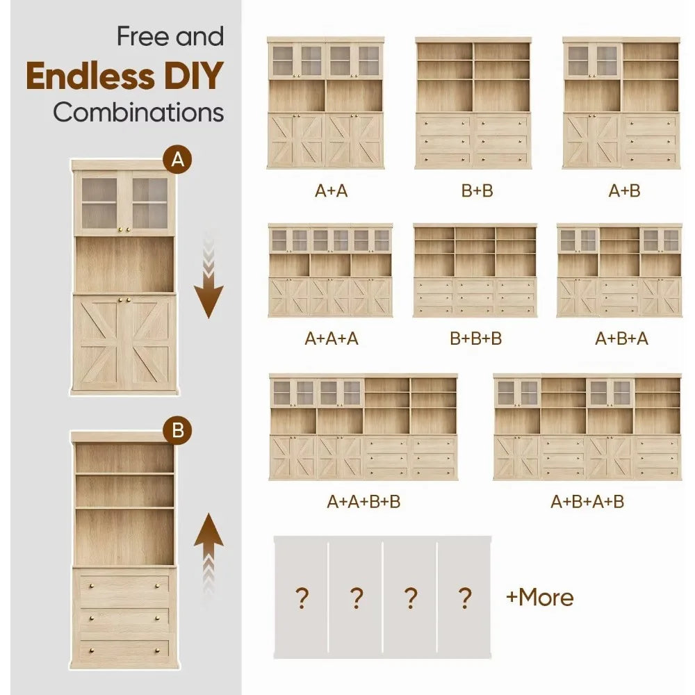 71 Inch Farmhouse Kitchen Pantry Cabinet Storage Coffee Bar Microwave Stand