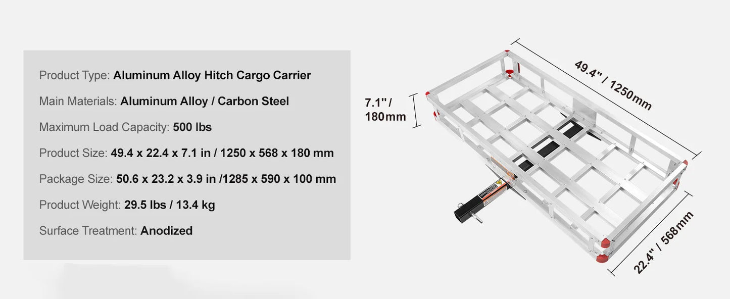 Ljustra Hitch Cargo Carrier 400lb Capacity Aluminum Basket for Truck