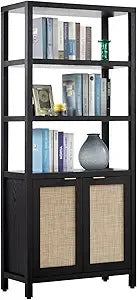 Ljustra 5 Tier Rattan Bookshelf Tall Bookcase Storage Shelves Farmhouse