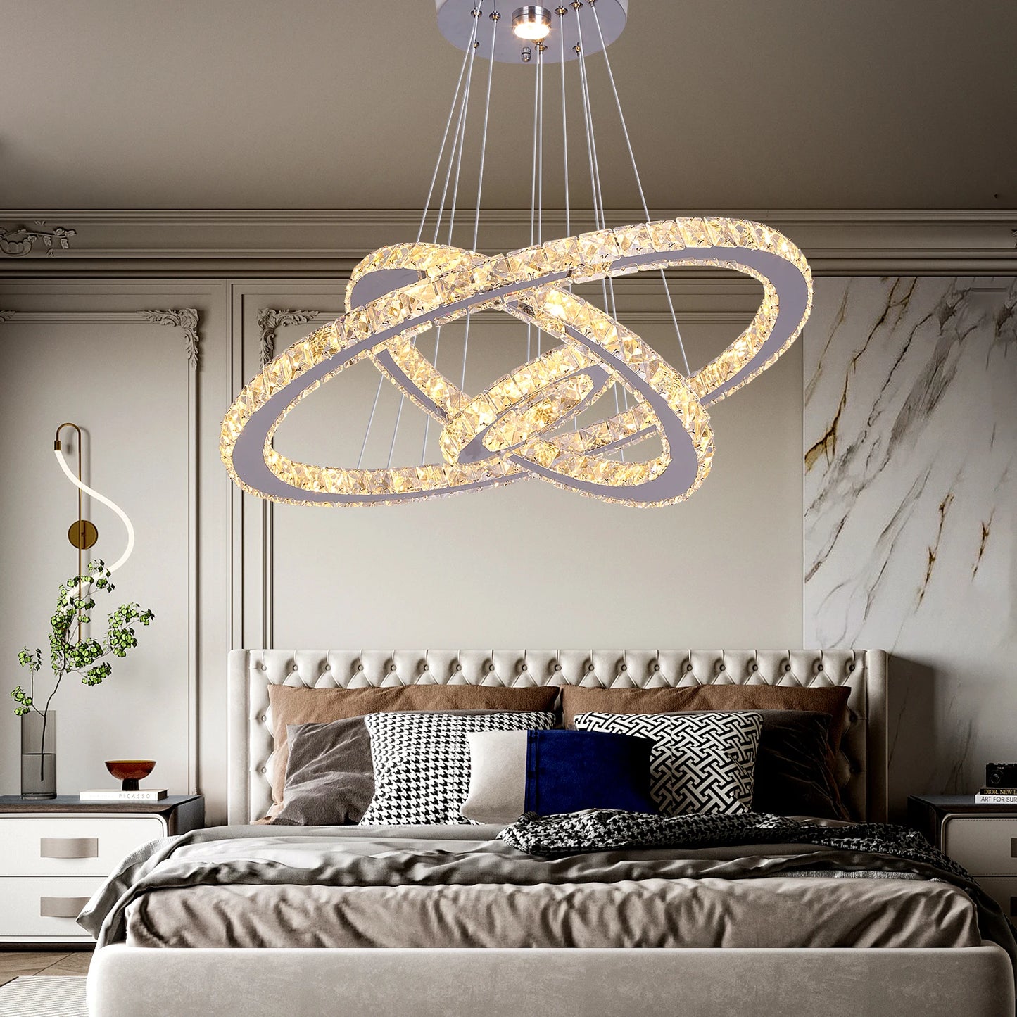 Luxury Crystal LED Chandelier 5 Ring Modern Ceiling Light Fixture