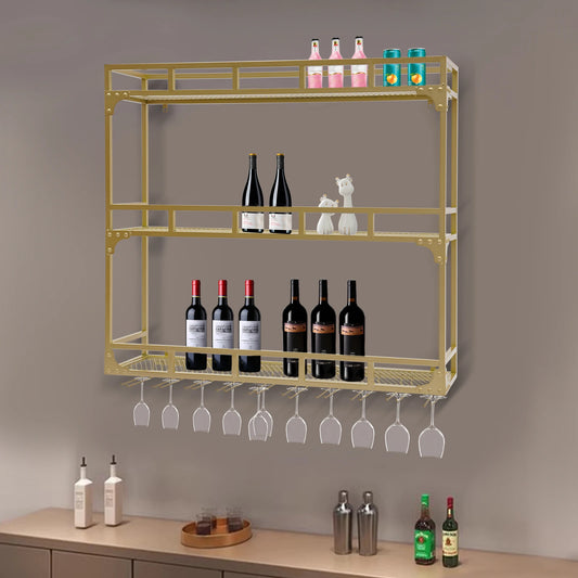 Luxury Wall Mounted 3-Tier Iron Wine Rack Holds 220lbs for Decor