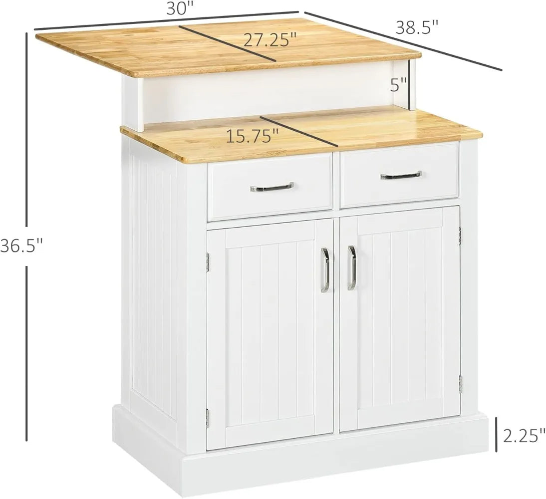 Kitchen Island Storage Cabinet with Adjustable Shelves Rubber Wood Top