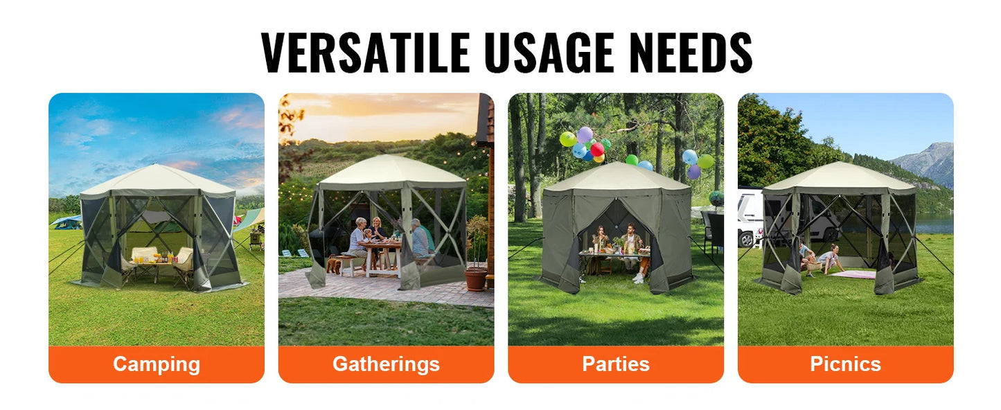 Ljustra Pop Up Gazebo Tent 10x10ft 6 Sided Screen Shelter with Privacy Cloths