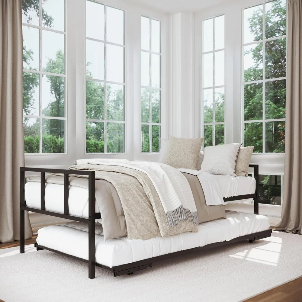 Twin Daybed with Pop Up Trundle Space Saving Bed Set