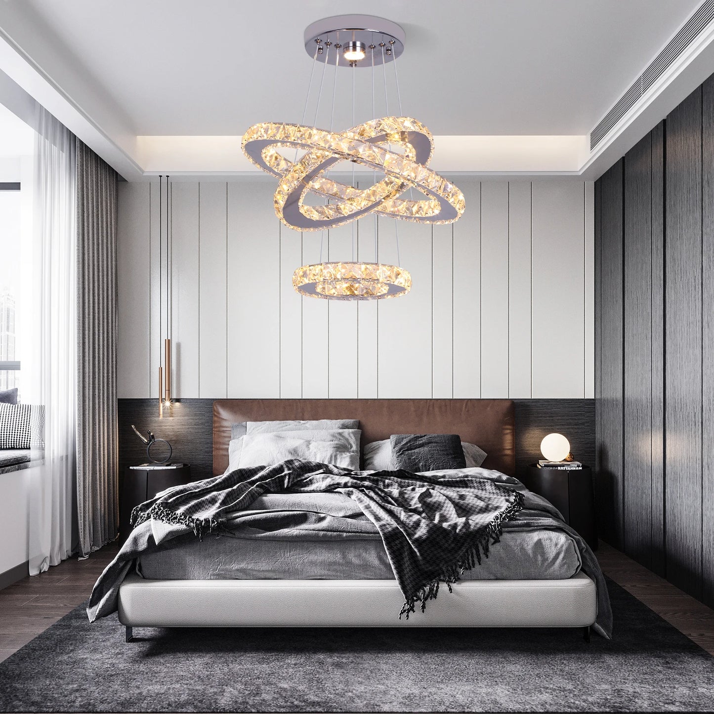 Modern Crystal Chandelier Pendant Light Dimmable LED with Remote Control