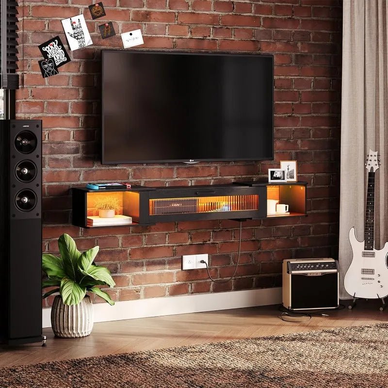 Floating TV Stand with LED Light for TVs up to 65 Inch Modern Media Console
