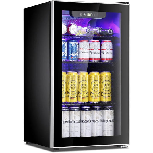 Beverage Refrigerator Cooler 100 Can Mini Fridge Adjustable Glass Door