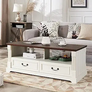 48 Inch Wood Coffee Table Rustic Living Room Center Table with Storage