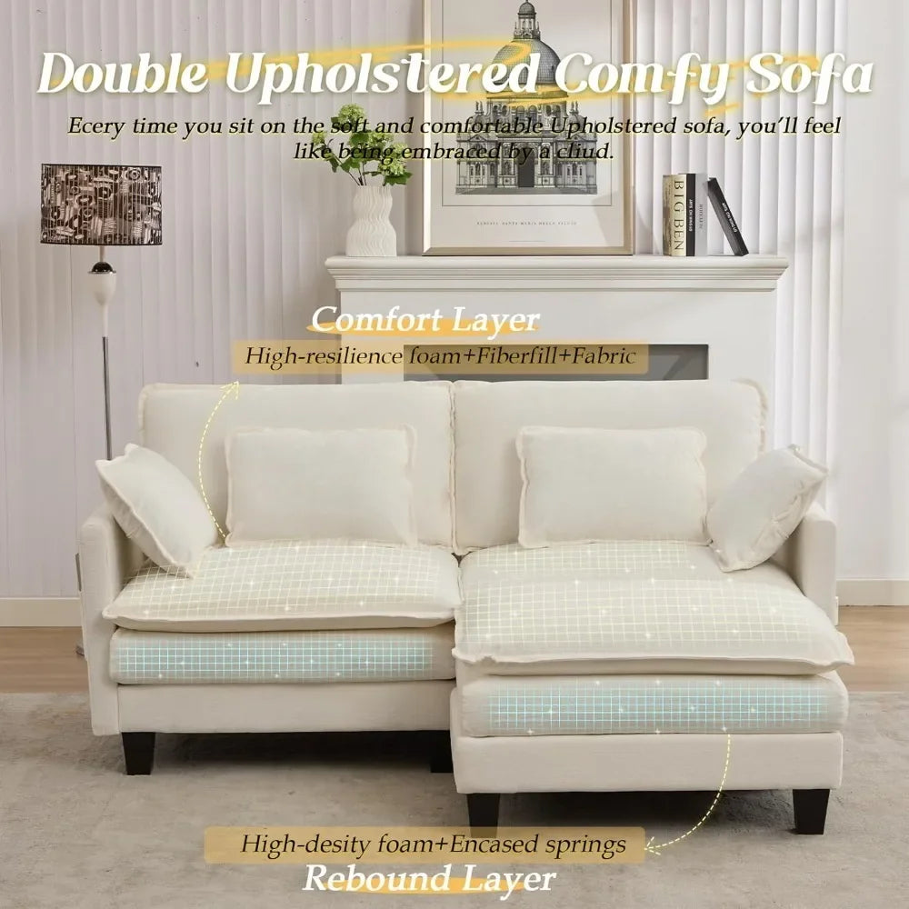 L-Shaped Modular Sectional Comfy Cloud Couch with Movable Ottoman