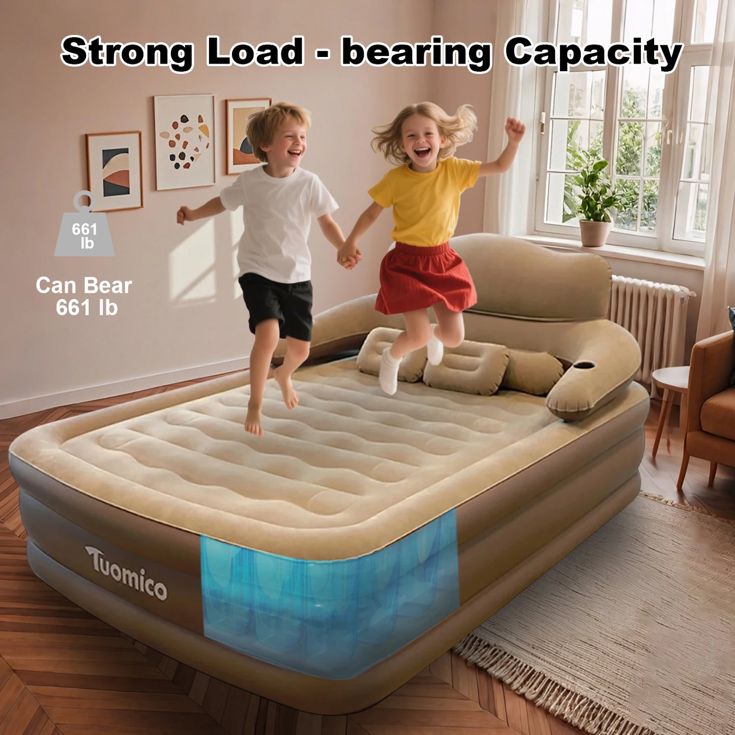 Ljustra Inflatable Queen Air Mattress with Built-in Pump for Camping