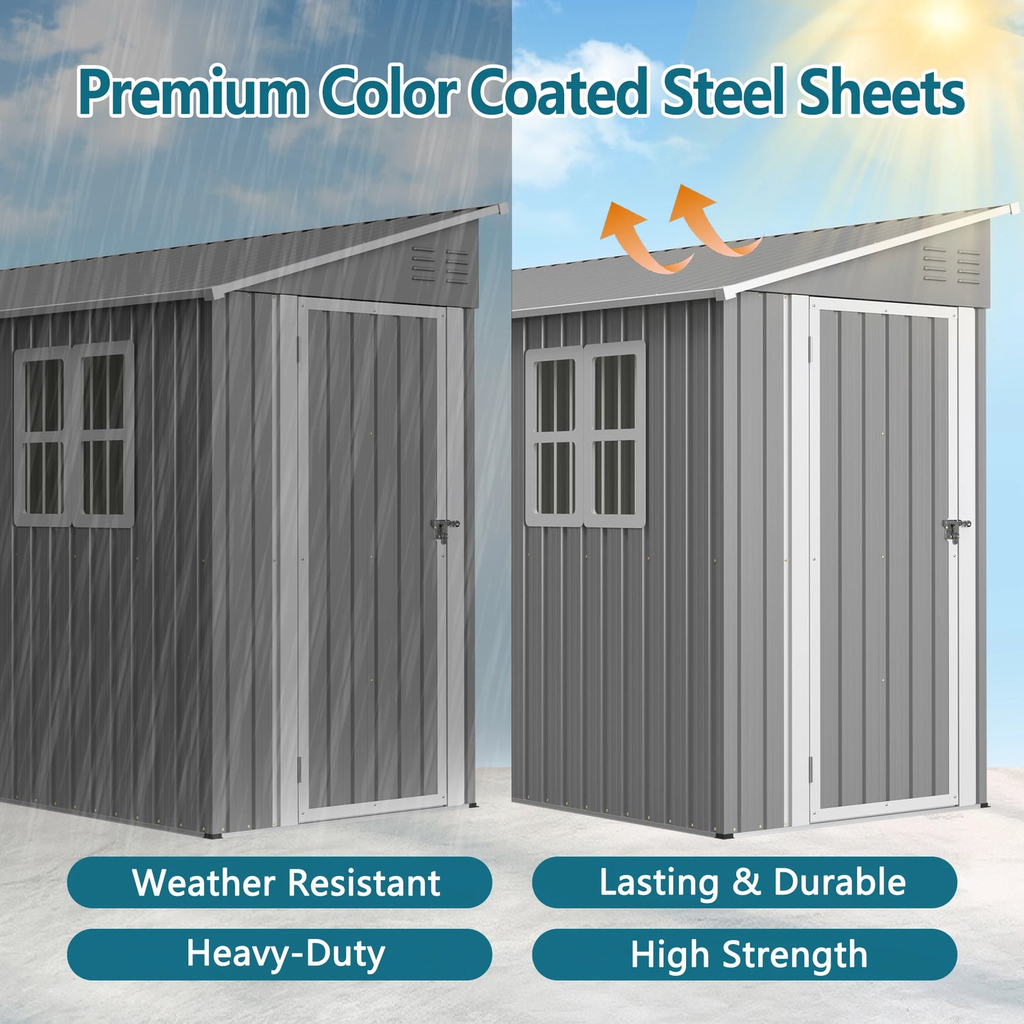 Galvanized Steel Outdoor Shed Weatherproof Lockable Storage Tools Bikes Pets
