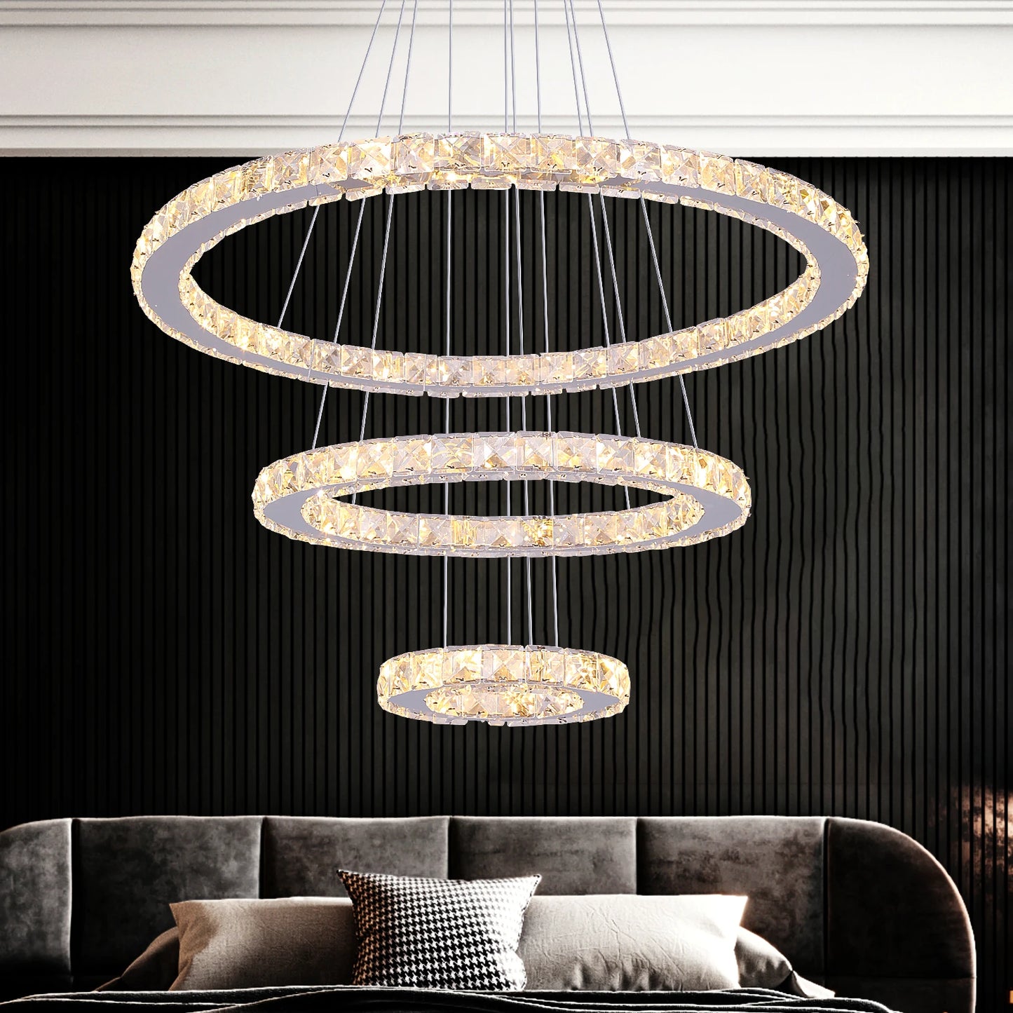 Modern Crystal Chandelier Pendant Light Dimmable LED with Remote Control