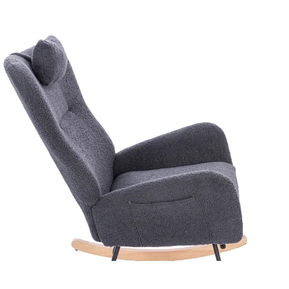 Teddy Upholstered Nursery Rocking Chair Ergonomic Comfort Dark Grey