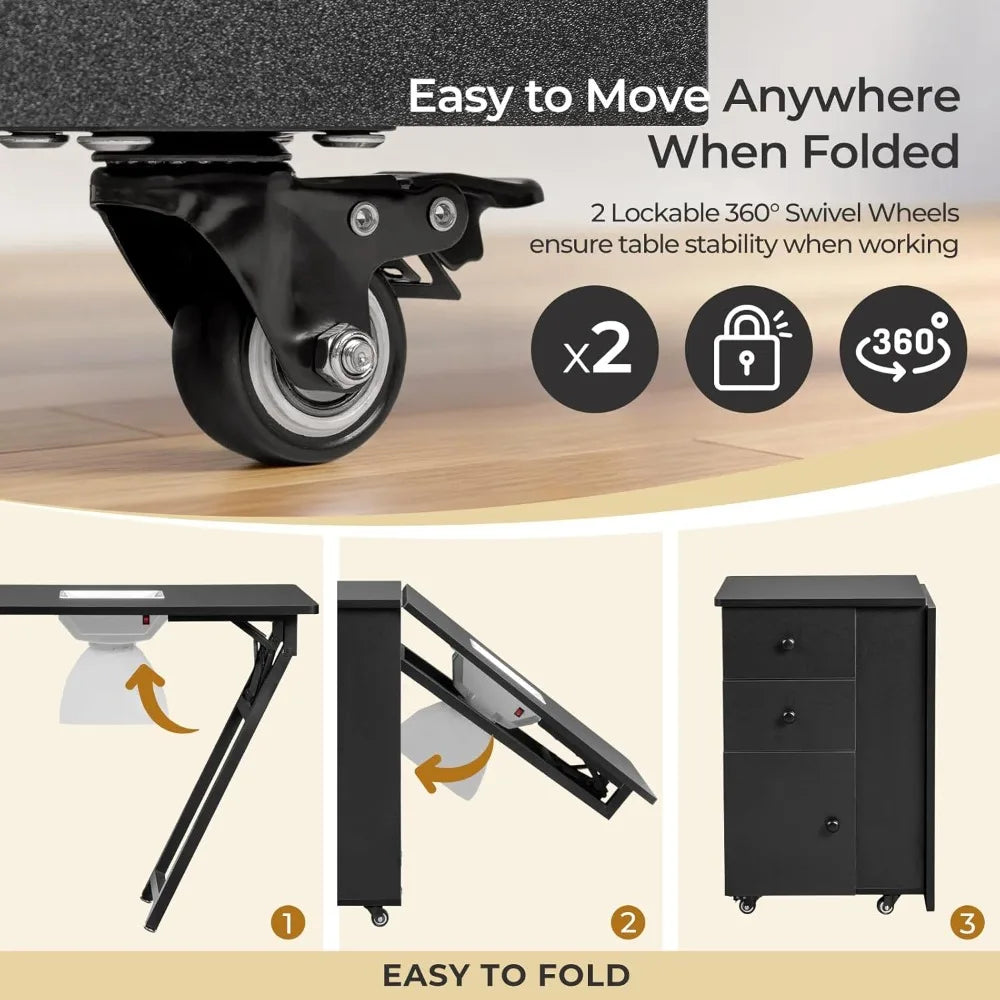 Foldable Manicure Table with Dust Collector for Nail Salon Home Use