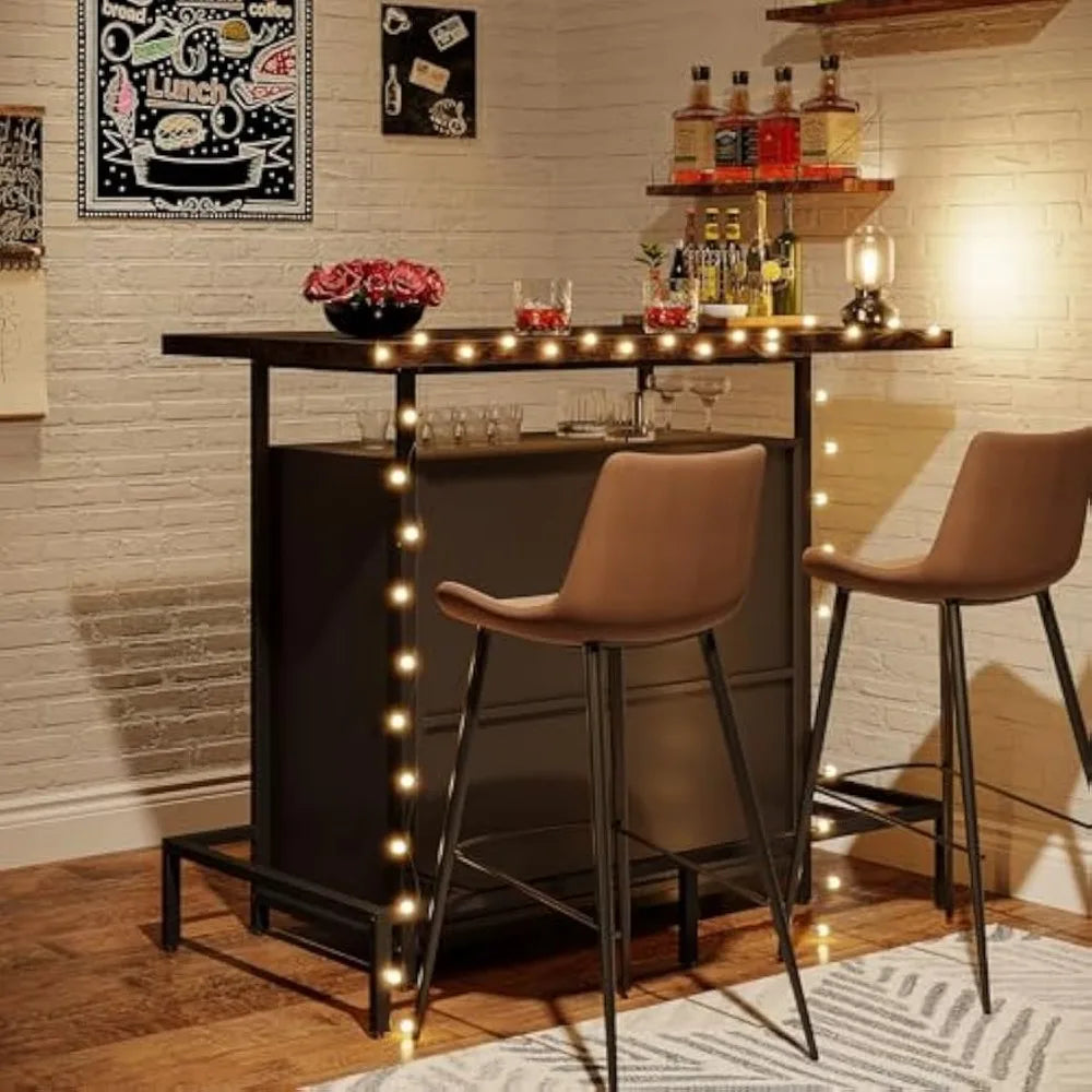 Industrial Home Bar Unit 3-Tier Liquor Table with Stemware Racks