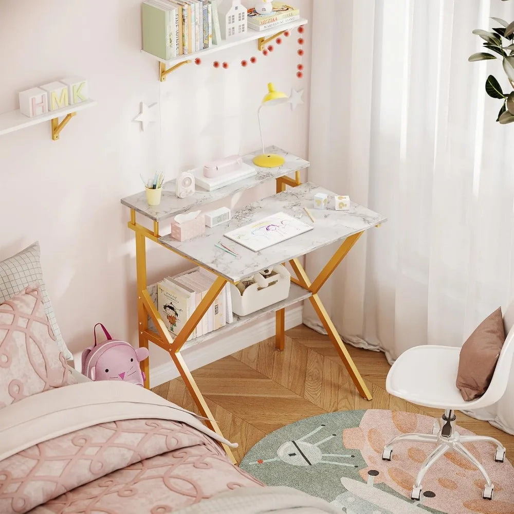 Compact 27.5-Inch Computer Desk with Monitor Stand and Storage