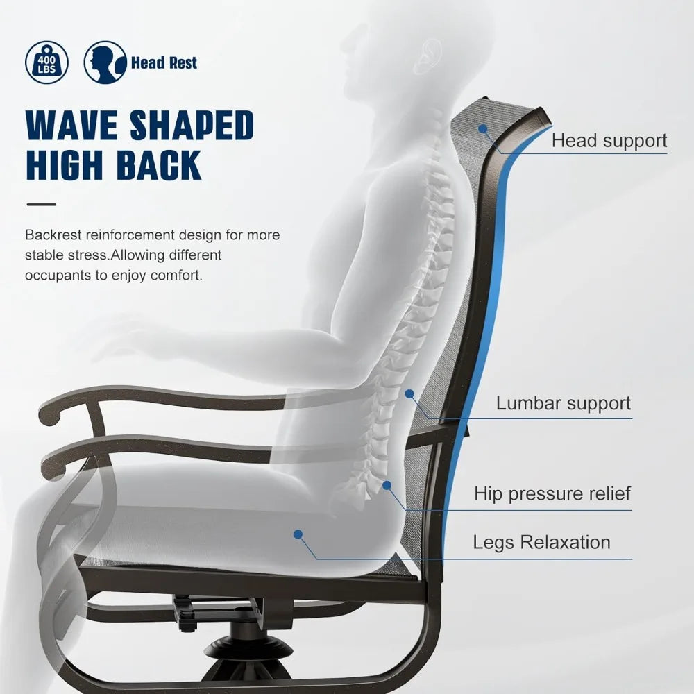 Patio Swivel Dining Chairs Set of 2 Outdoor High Back Rocking Chairs