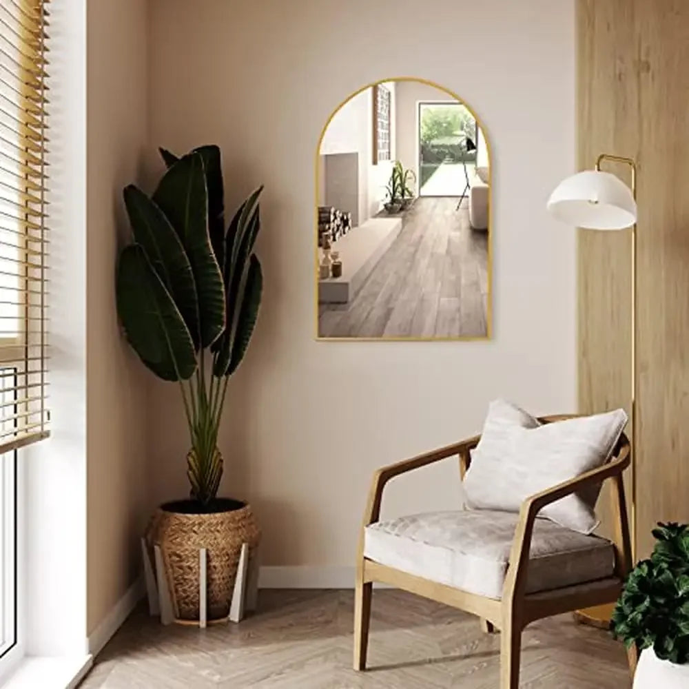 Modern Arched Wall Mirror 20x30 Aluminum Frame Bedroom Decor
