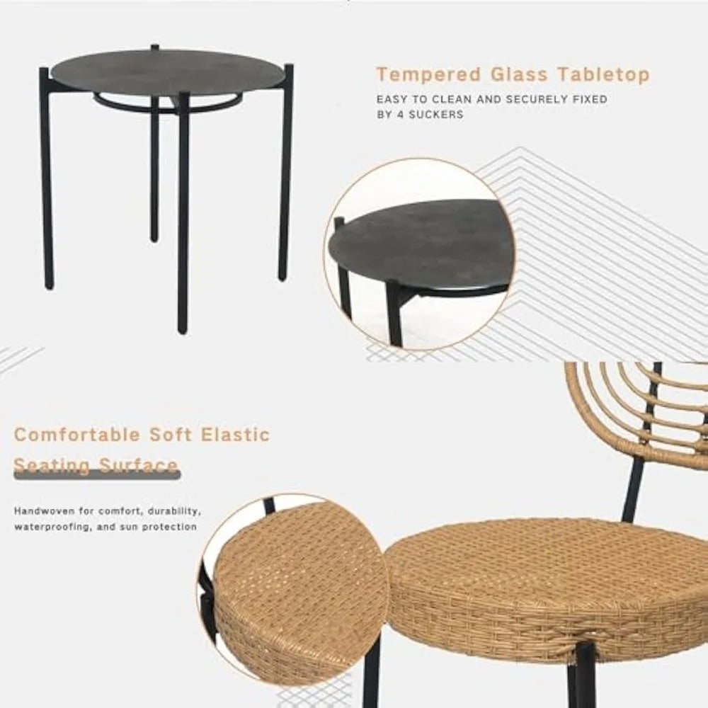 Ljustra Outdoor Wicker Furniture Set 3 Pcs Bistro Table Chair Combo