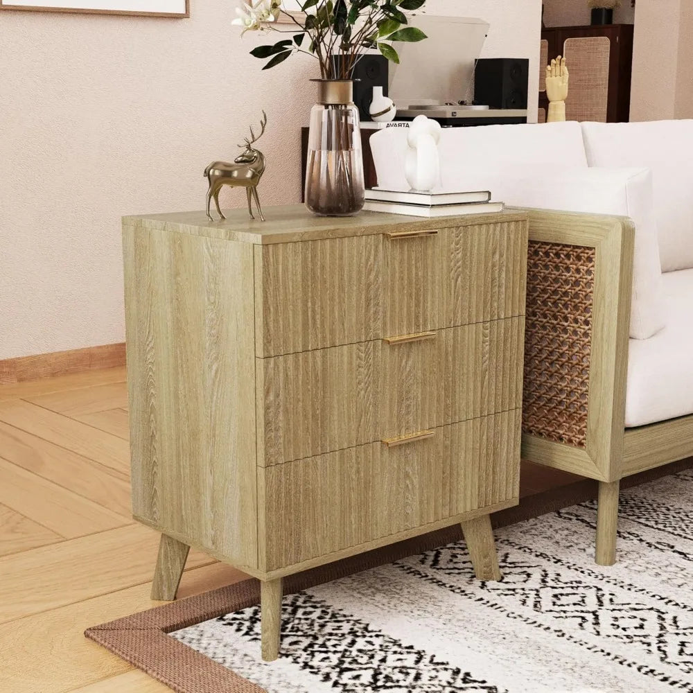 Mid Century Modern 3 Drawer Dresser Nightstand Storage Cabinet Set of 2