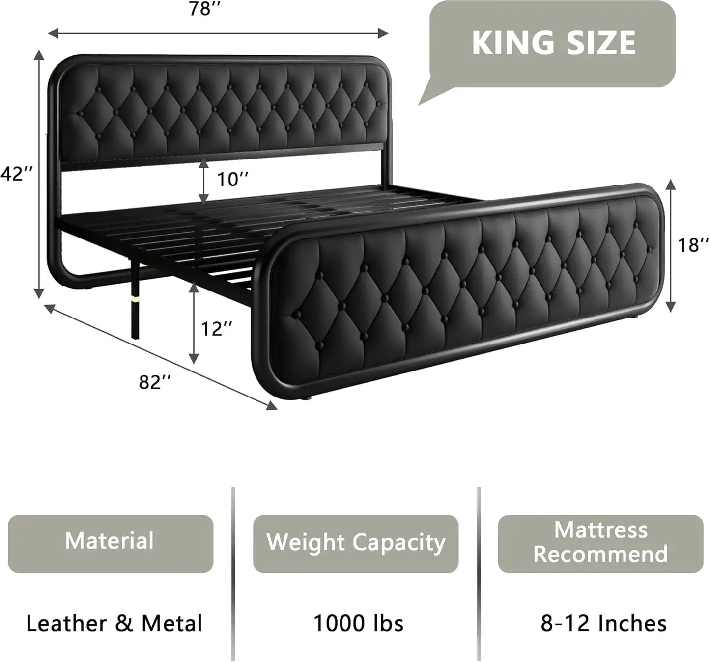 Ljustra King Size Bed Frame Heavy Duty Platform Bed with Storage