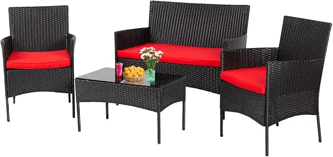 Ljustra 4 Pieces Rattan Patio Furniture Set Garden Conversation Sofa