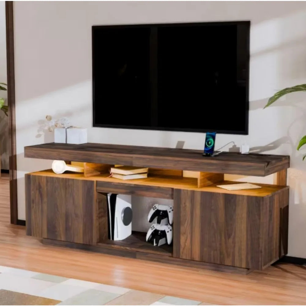 Modern TV Stand for 70 in TVs with RGB LED Lights and Outlets