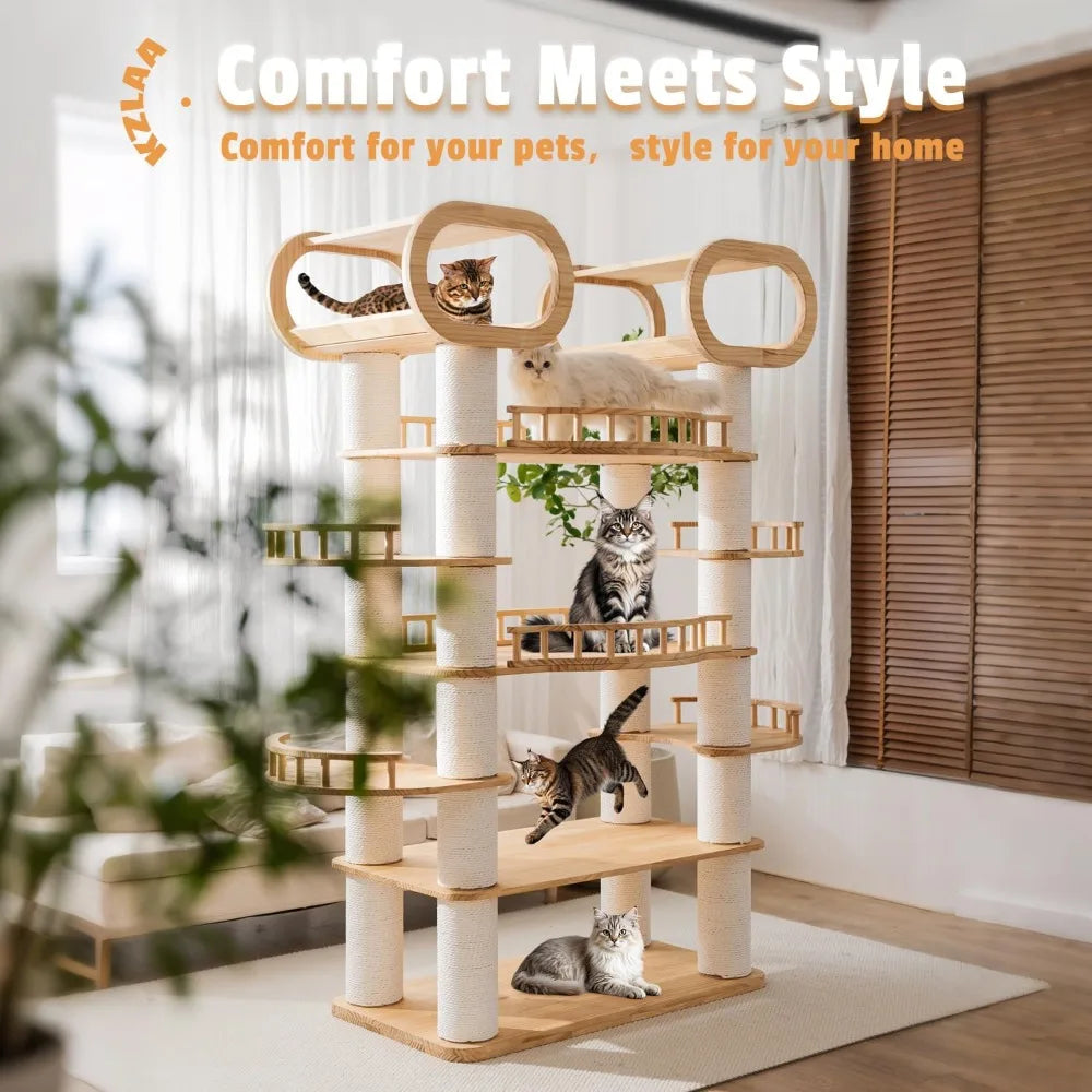 Large Modern Cat Tree 77 Inch Multi-Level Indoor Cat Tower Furniture