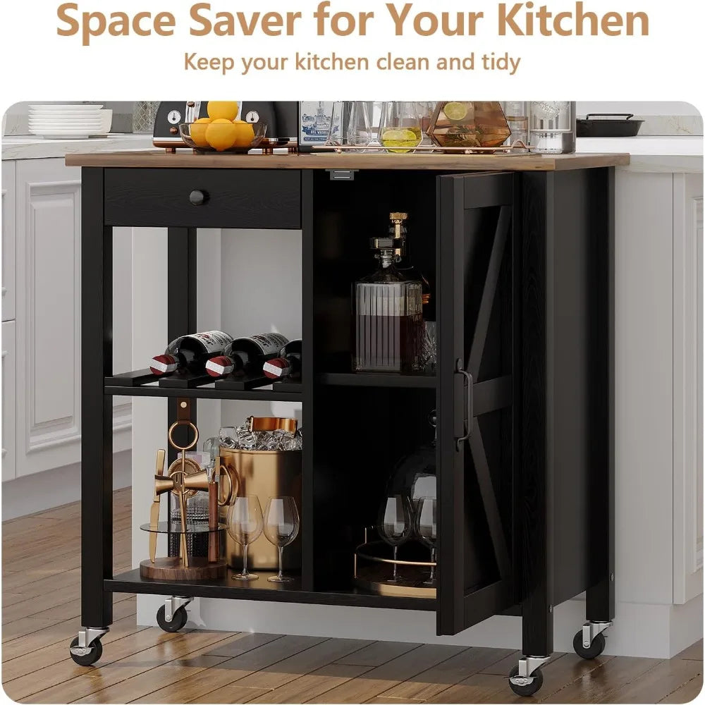 Kitchen Island Cart with Storage Portable Bar Cart Wine Rack on Wheels