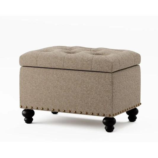 Small Ottoman with Storage Upholstered Button Tufted Footrest 24 Inch
