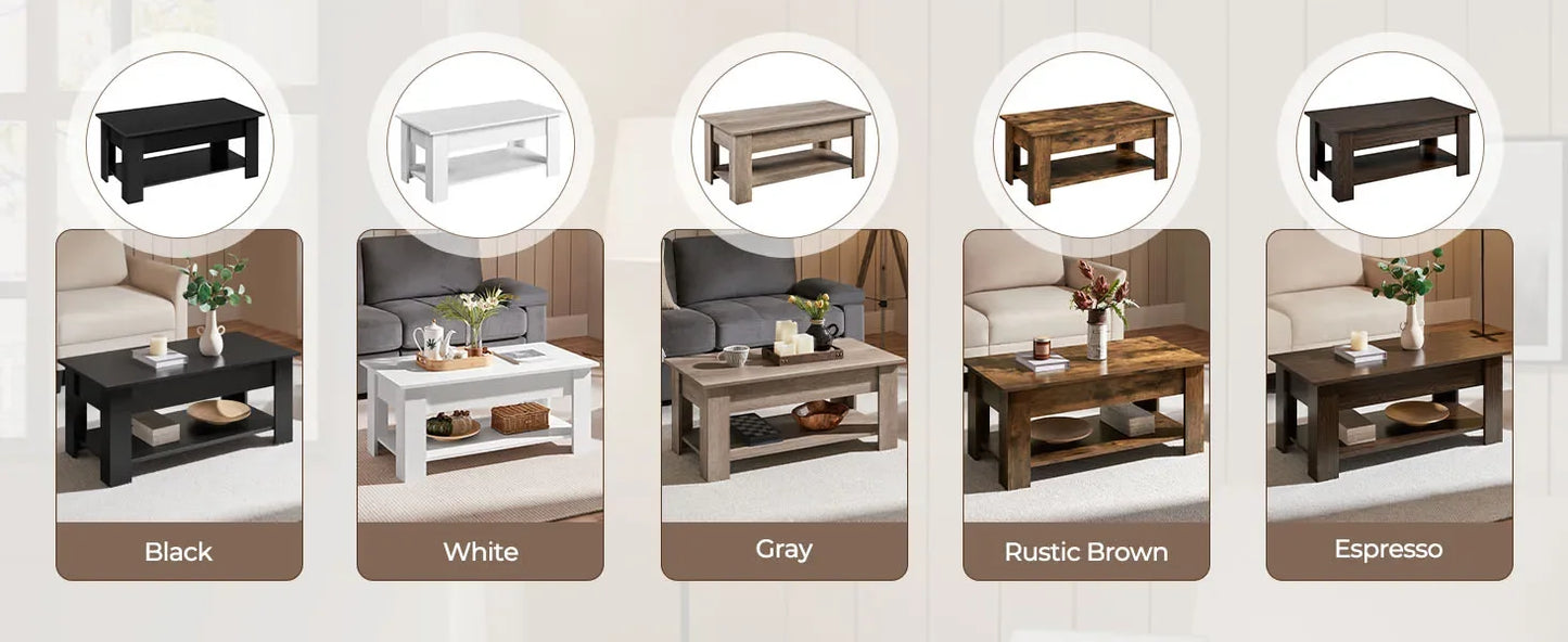 Wooden Lift Top Coffee Table with Hidden Storage for Living Room