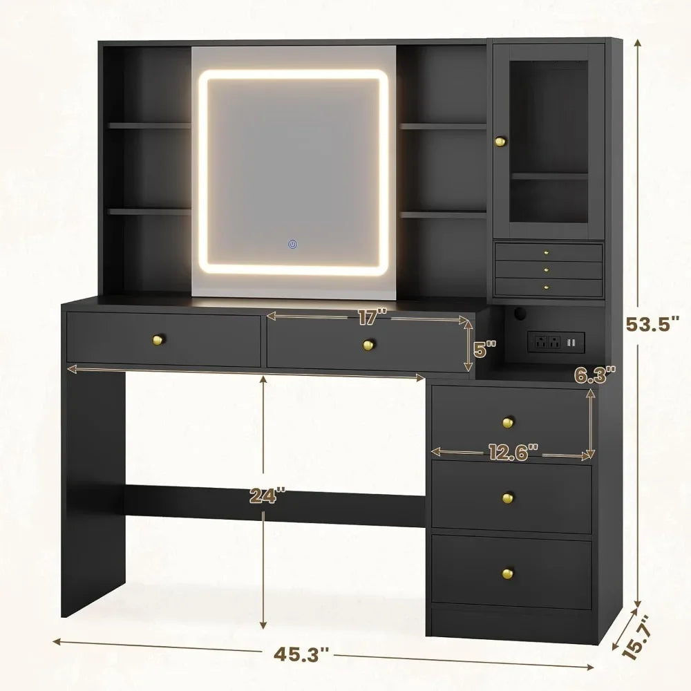 Makeup Vanity Desk with Sliding Mirror Jewelry Organizer and 5 Drawers