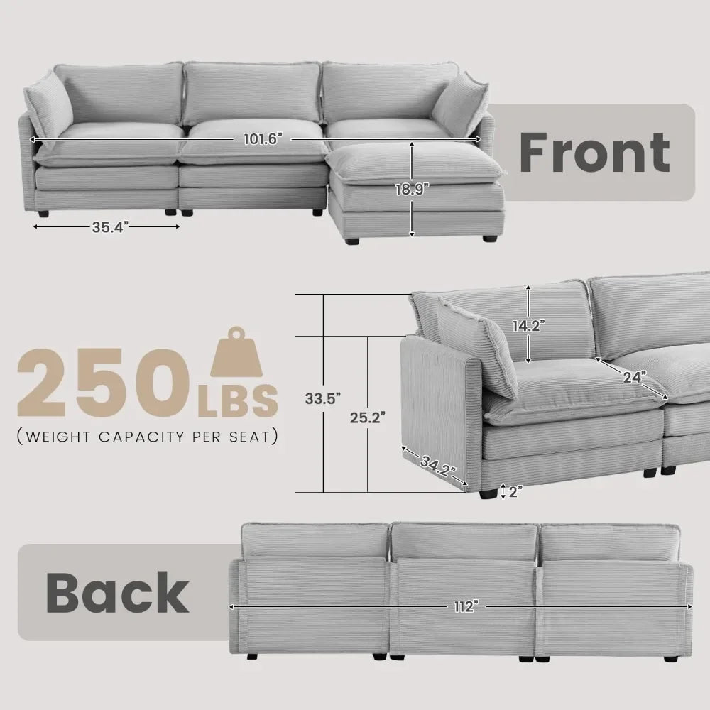Ljustra Oversized Modular Sectional Sofa with Movable Ottoman 112 Inch