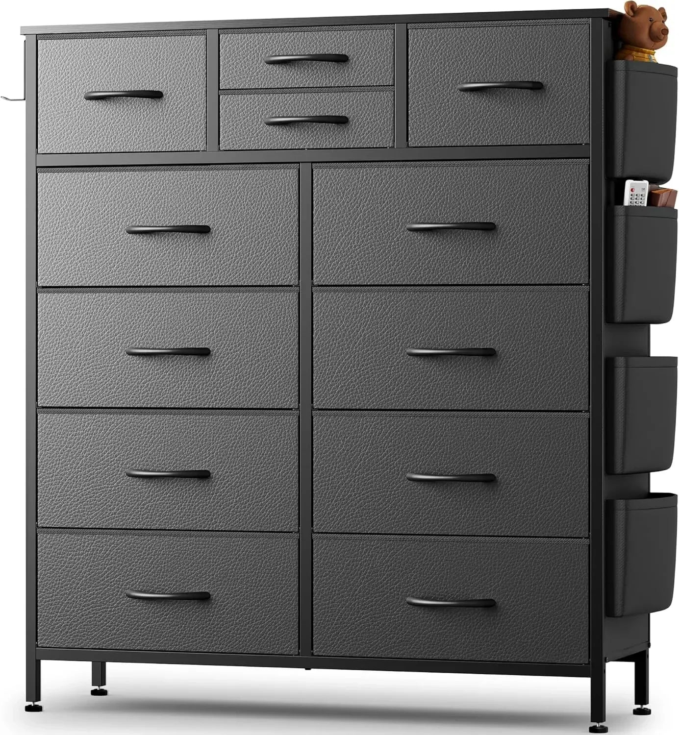 Dresser for Bedroom with 12 Drawers and Side Pockets for Storage