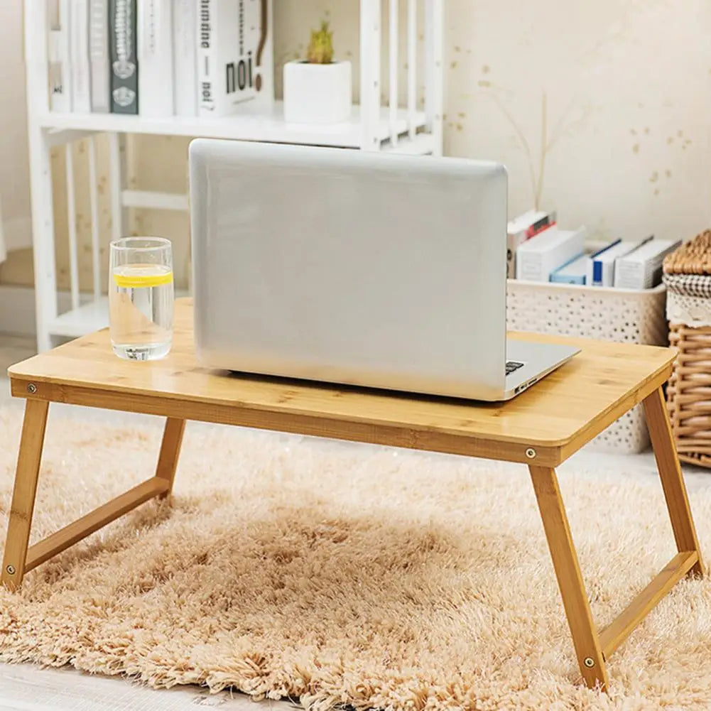 Over Bed Table Adjustable Folding Desk Portable Bamboo 4 Tilt Angles