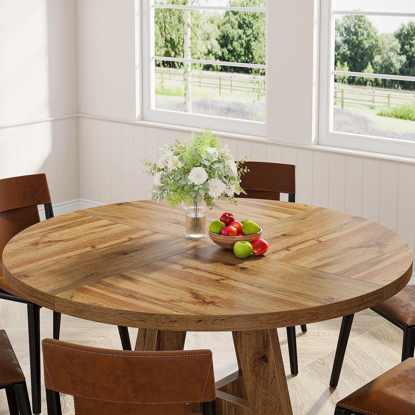 Ljustra Round Dining Table for 4 Farmhouse Style Kitchen Table 47 Inch