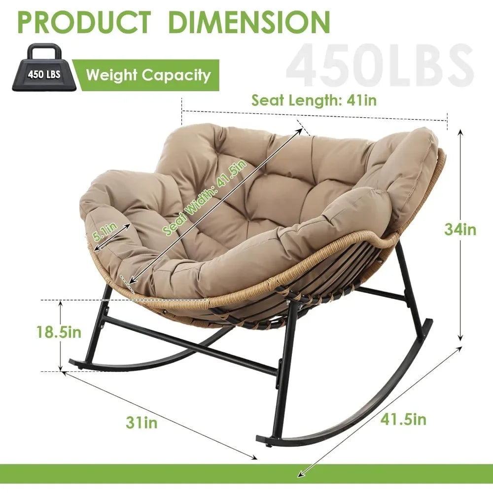 Rocking Egg Chair Indoor Outdoor Oversized Lounge Wicker Papasan Rocker