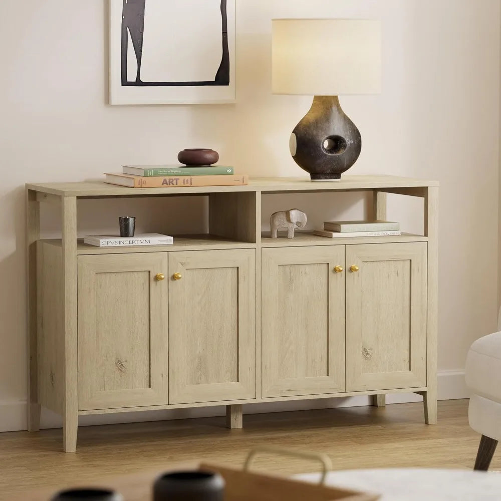Farmhouse TV Stand Storage Cabinet Sideboard with Adjustable Shelves