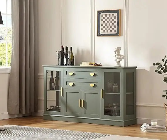 58.27 Buffet Cabinet with 2 Drawers Glass Doors Adjustable Shelves