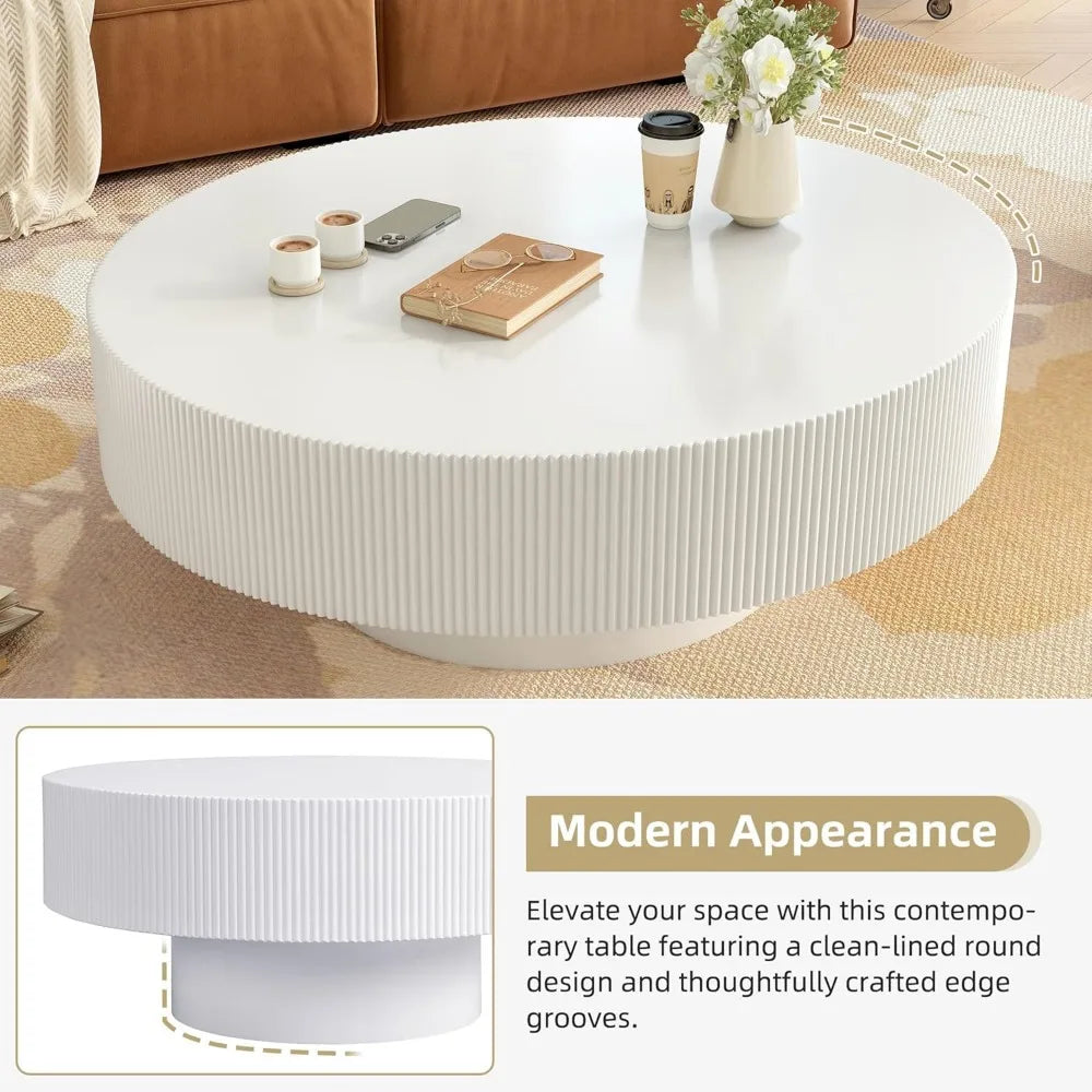 Modern Round Coffee Table 31.5 Inch Thick Top Minimalist Design Living Room