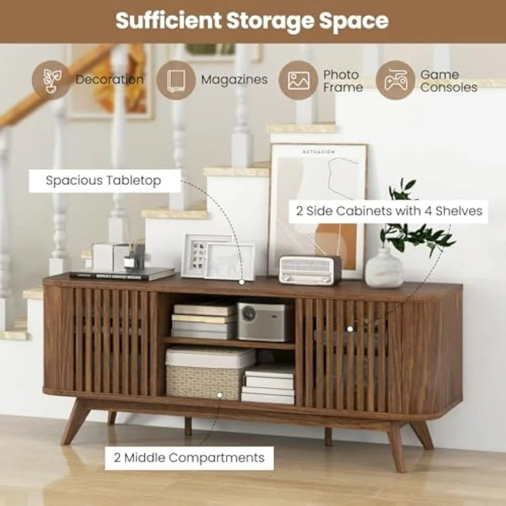 Fluted TV Stand for TVs up to 60" Mid Century Modern Entertainment Center