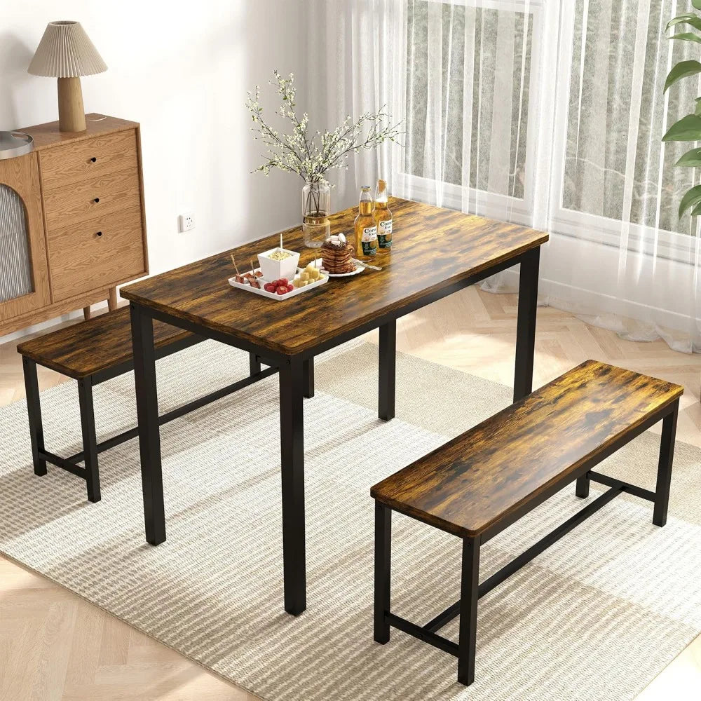 Dining Table Set for 4 with Benches Kitchen Breakfast Nook Furniture