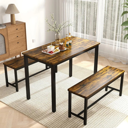 Dining Table Set for 4 with Benches Kitchen Breakfast Nook Furniture