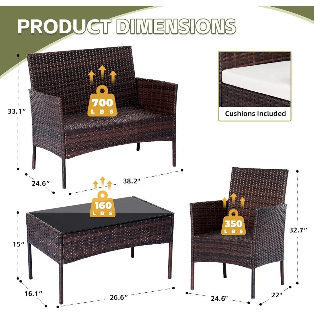 Ljustra 4 Piece Patio Furniture Set Outdoor Rattan Conversation Set