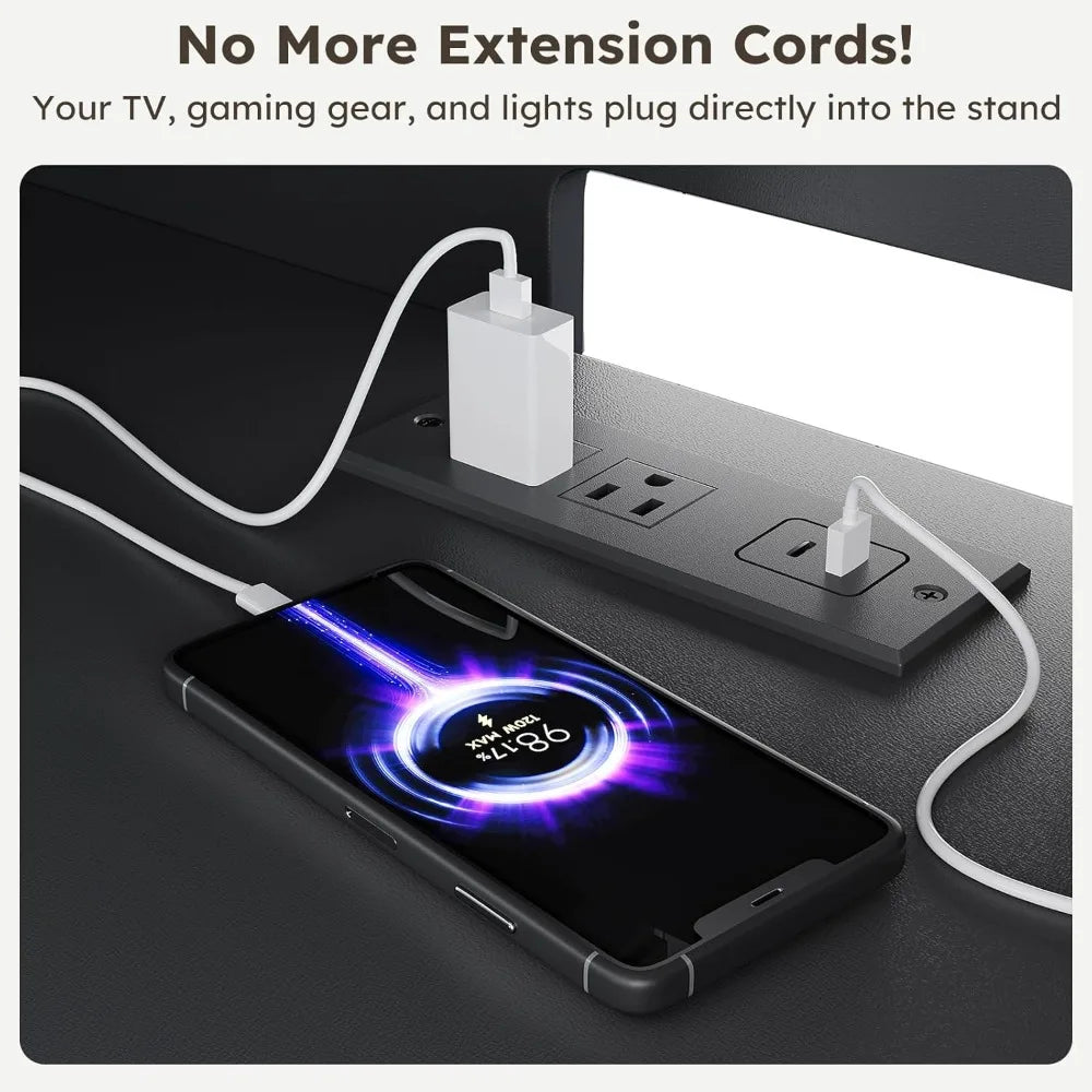 Fluted TV Stand 70 Inch for Living Room with Charging Outlets for TVs Up to 80 Inch