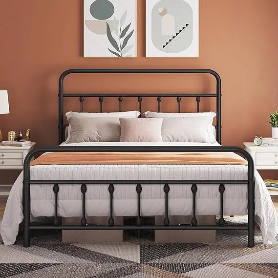 Ljustra Queen Size Victorian Style Metal Bed Frame Headboard Foundation