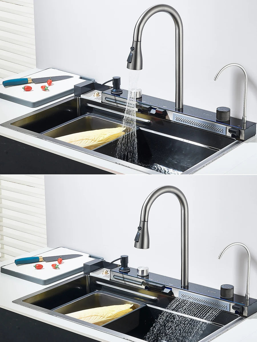 Large Stainless Steel Kitchen Sink 75x45cm with Faucet Digital Display