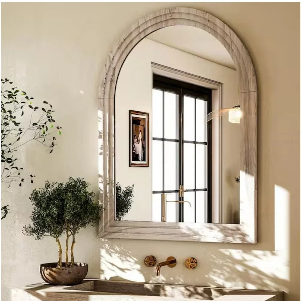 Arched Mirror Solid Acacia Wood Frame Rustic Vanity Wall Decor