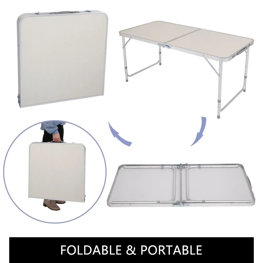 Portable Folding Table 120x60cm Outdoor Multipurpose Adjustable Glides